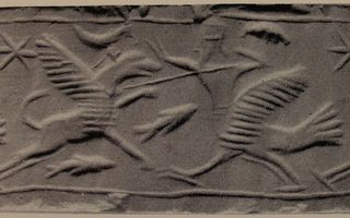 Bird-man fighting griffin