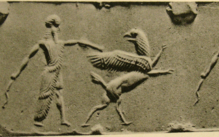 Hero fighting griffin