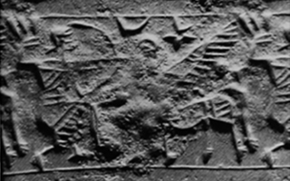 Hero (archer) hunting human-headed winged bull (aladlammu)