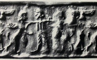 Royal hero grasping human-headed winged lion (lamassu, sphinx) on either side