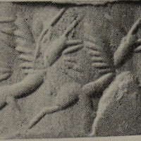 Two lion-griffins pursuing each other