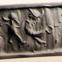 Hero fighting scorpion-tailed bird-man