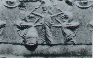 Royal hero grasping lion-dragon on either side