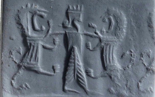 Royal hero grasping lion on either side