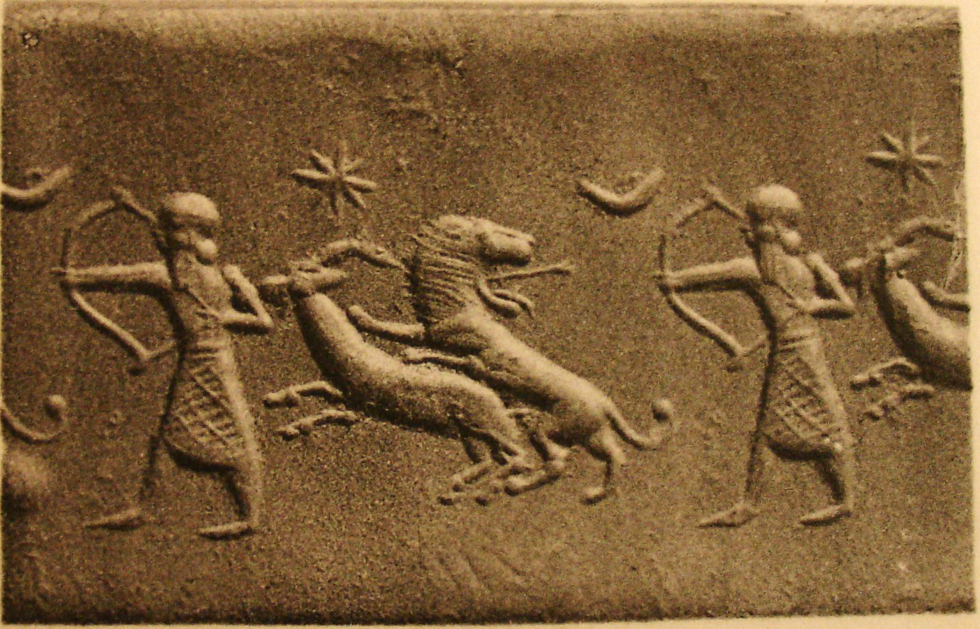 Archer hunting lion and wild goat (ibex)