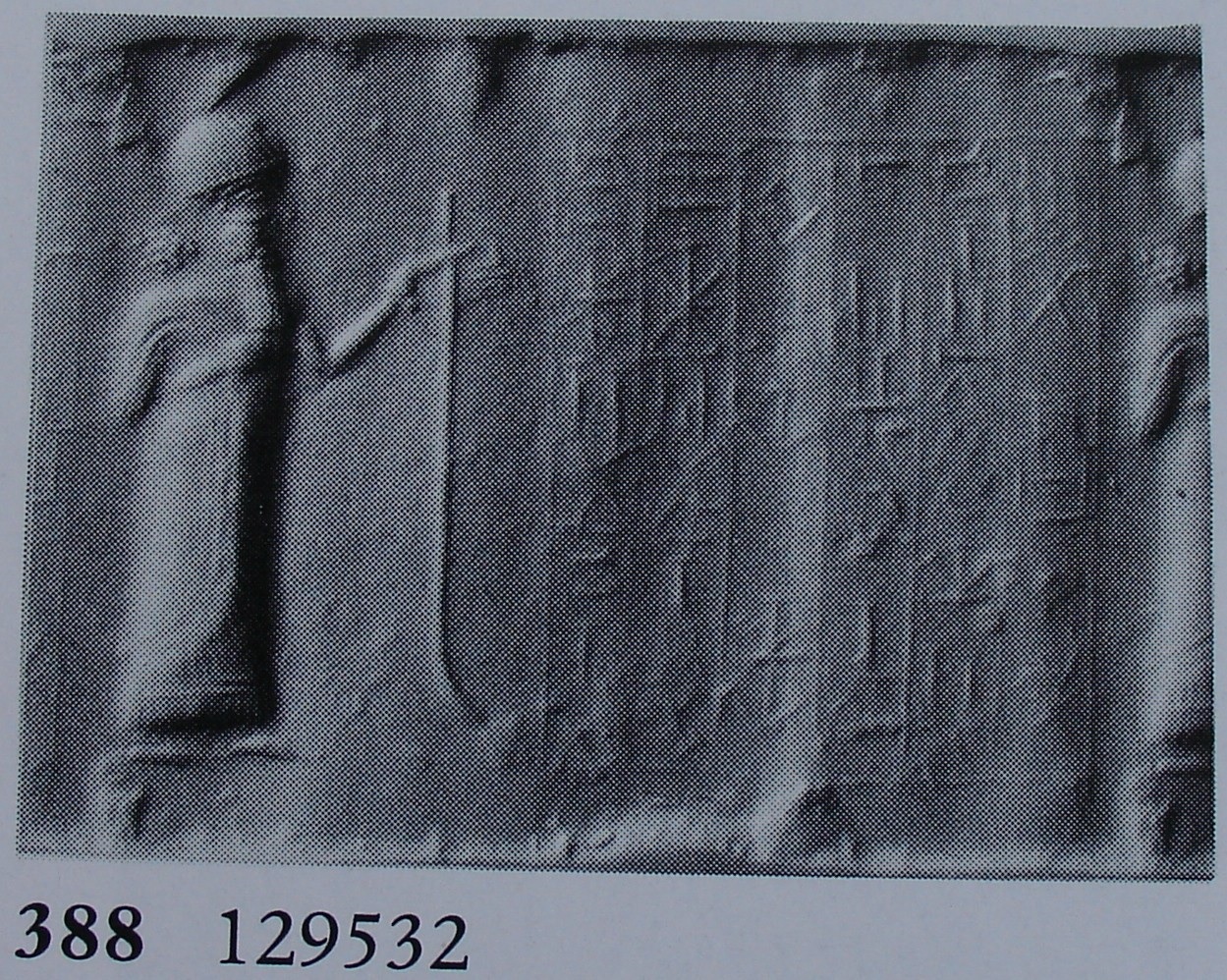 King or dignitary holding long, curved staff
