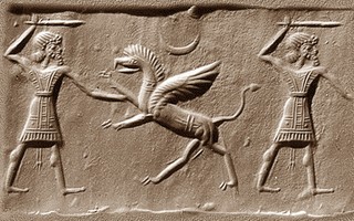 Hero fighting griffin