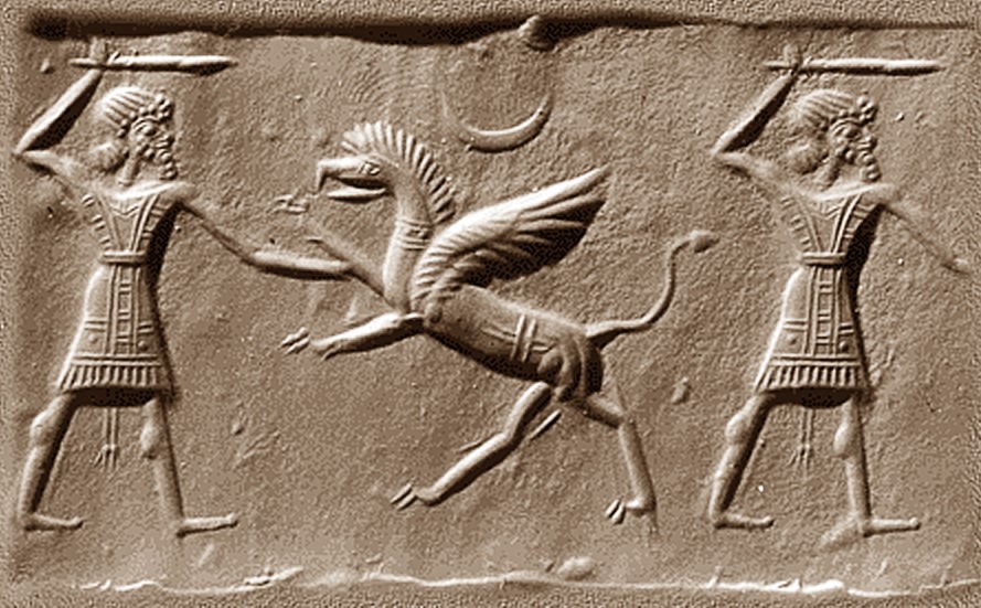 Hero fighting griffin