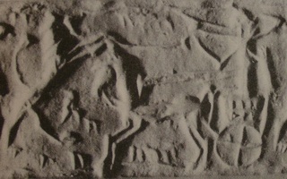 Archer hunting lion from chariot