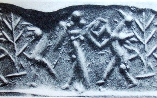 Winged hero grasping winged wild goat (ibex) on either side