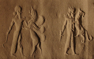 Hero fighting lion-griffin and royal hero fighting lion