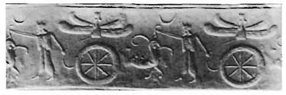 Royal hero fighting lion beside Ahura Mazda emerging from winged sun-disc above wheel