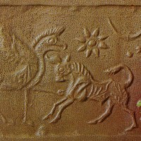 Griffin and bull clashing