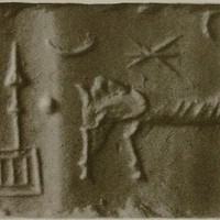 Wild goat (ibex) approaching divine symbols