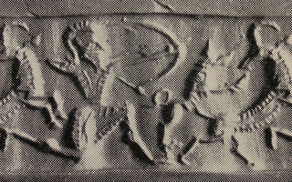 Archer hunting wild goat (ibex) with dog (hound)