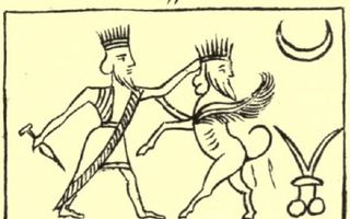 Hero fighting human-headed winged lion (lamassu, sphinx)