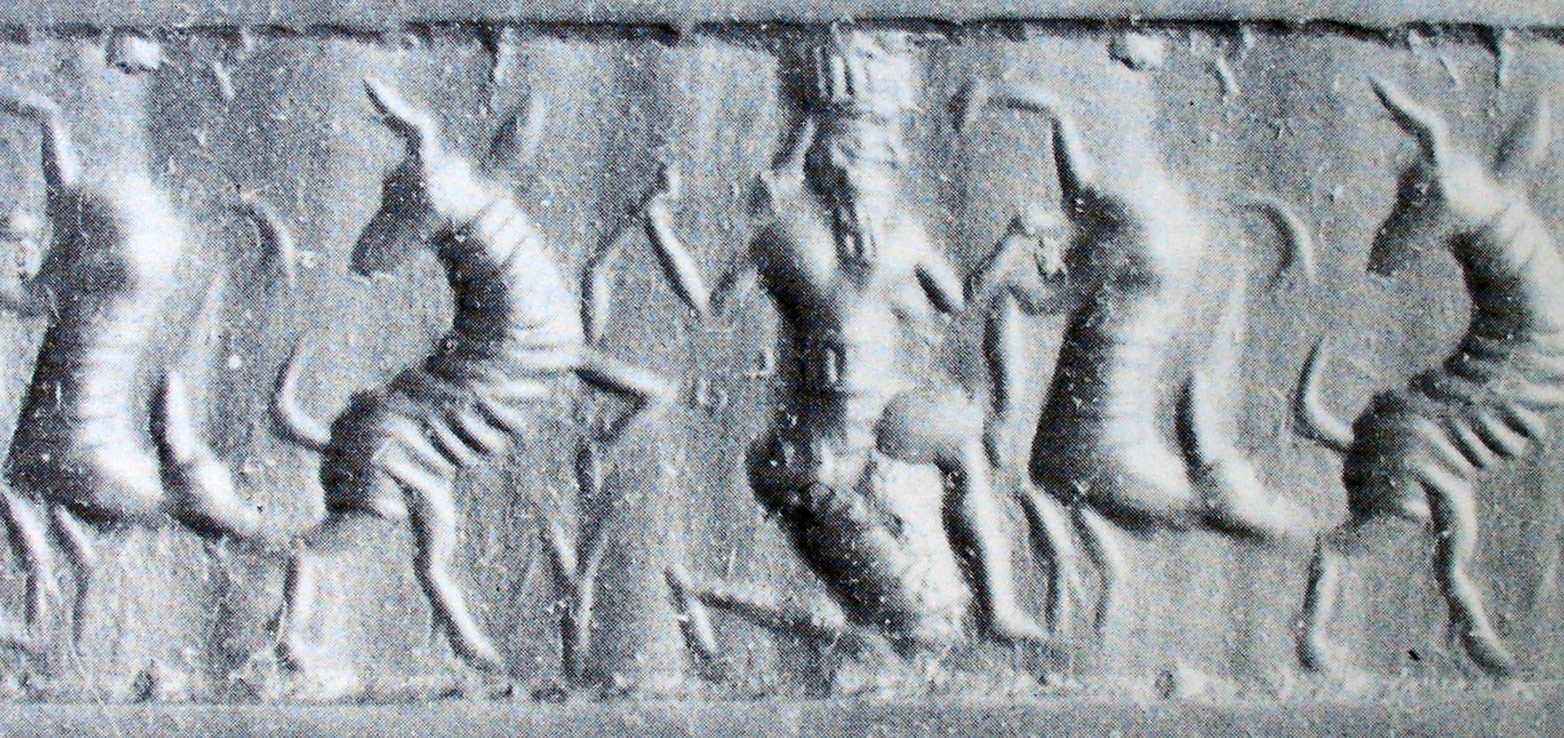 Hero carrying bull and grasping another one