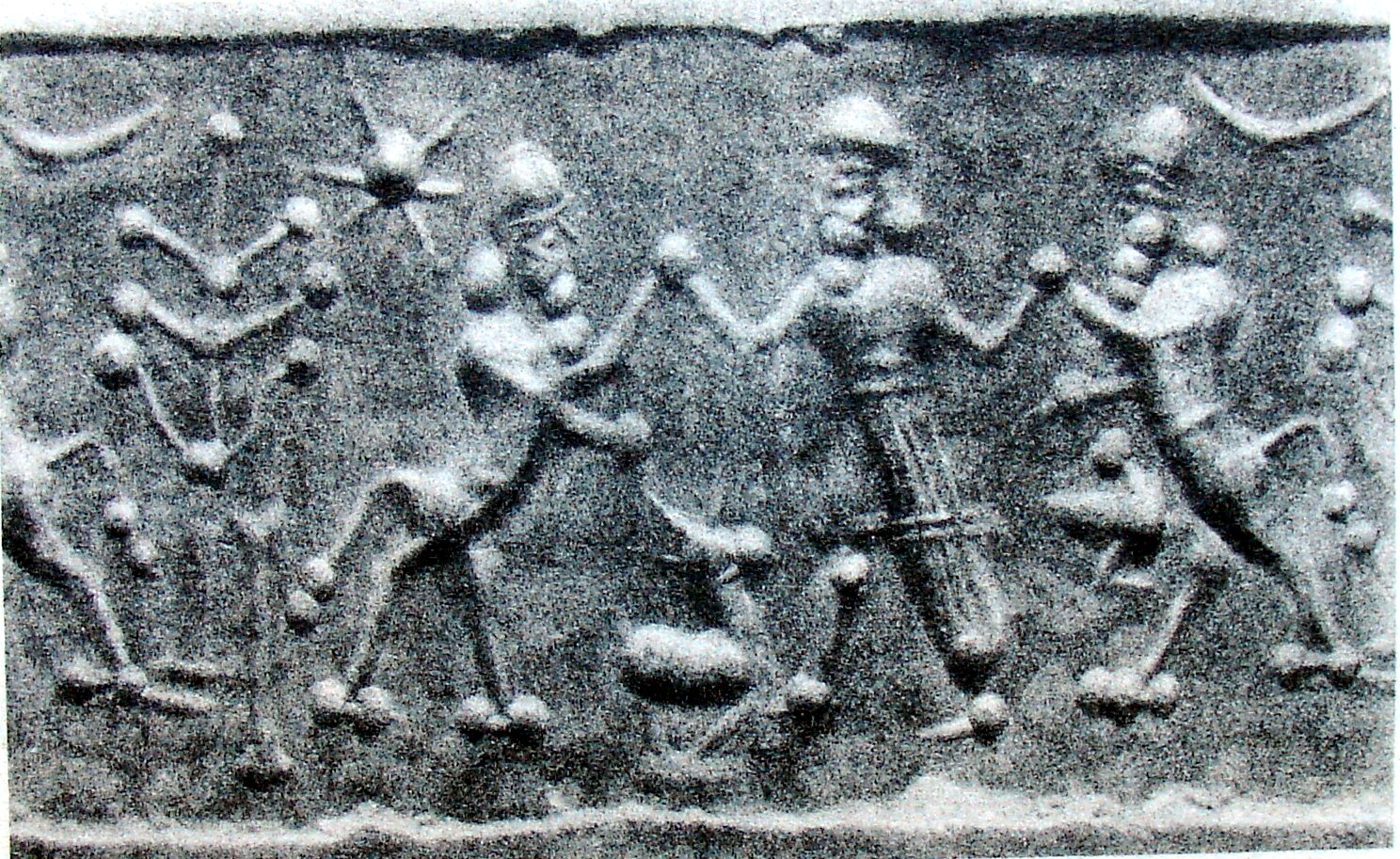 Hero grasping human-headed lion (sphinx) on either side