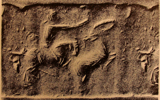 Horse-riding spearman hunting wild goat (ibex)