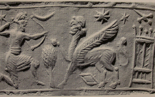 Hero (archer) hunting human-headed winged lion (shedu) (modern [i.e., fake])