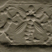 Winged hero grasping wild goat (ibex) on either side