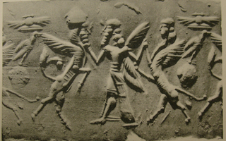 Winged hero grasping human-headed winged bull (aladlammu) and human-headed winged lion (lamassu, sphinx)