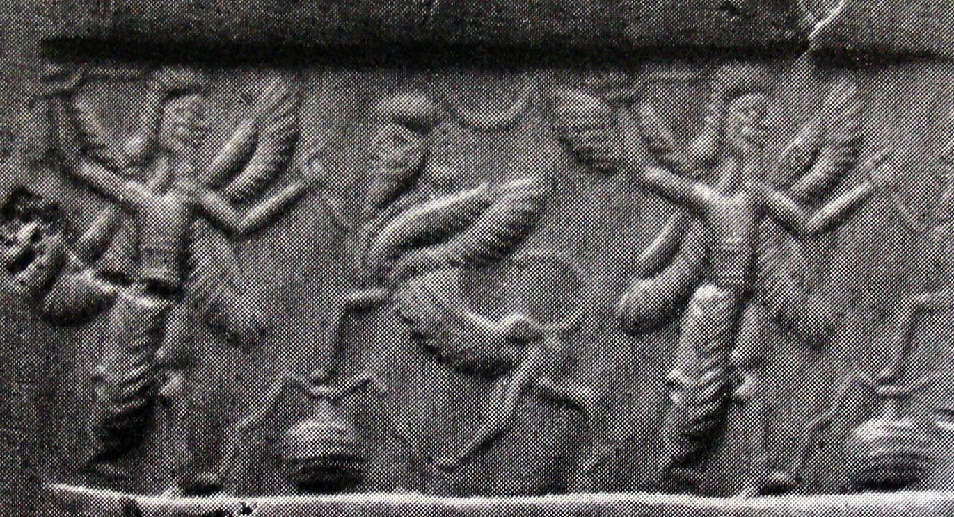 Winged hero fighting human-headed winged lion (lamassu, sphinx)