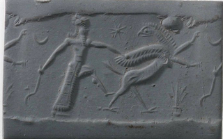 Hero fighting griffin