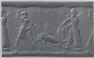 Enkidu and Gilgamesh fighting the Bull of Heaven