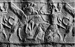 Hero (archer) hunting scorpion-tailed griffin