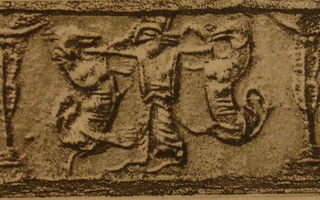 Royal hero grasping lion on eiher side